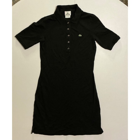 Lacoste Dresses & Skirts - Lacoste Womens Black Pique Cotton Stretch Polo Dress Short Sleeve Sz 36 Tennis
